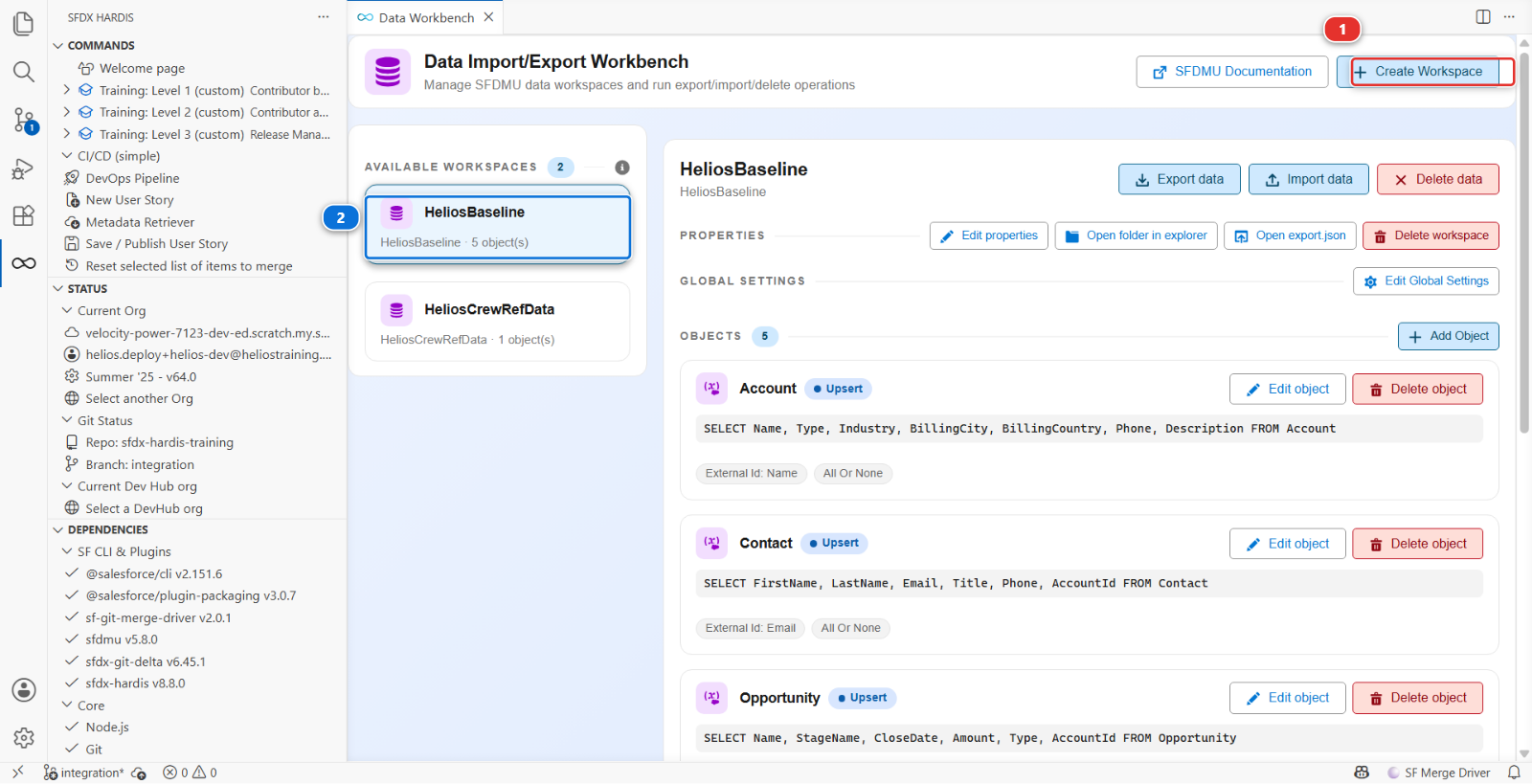 The Data Import/Export Workbench, where SFDMU workspaces are created and run