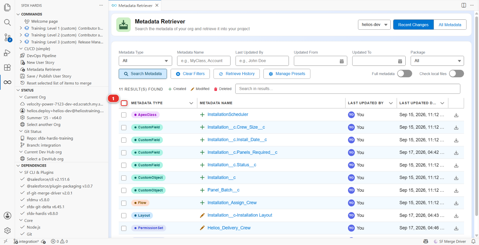 The Metadata Retriever, with every row selected