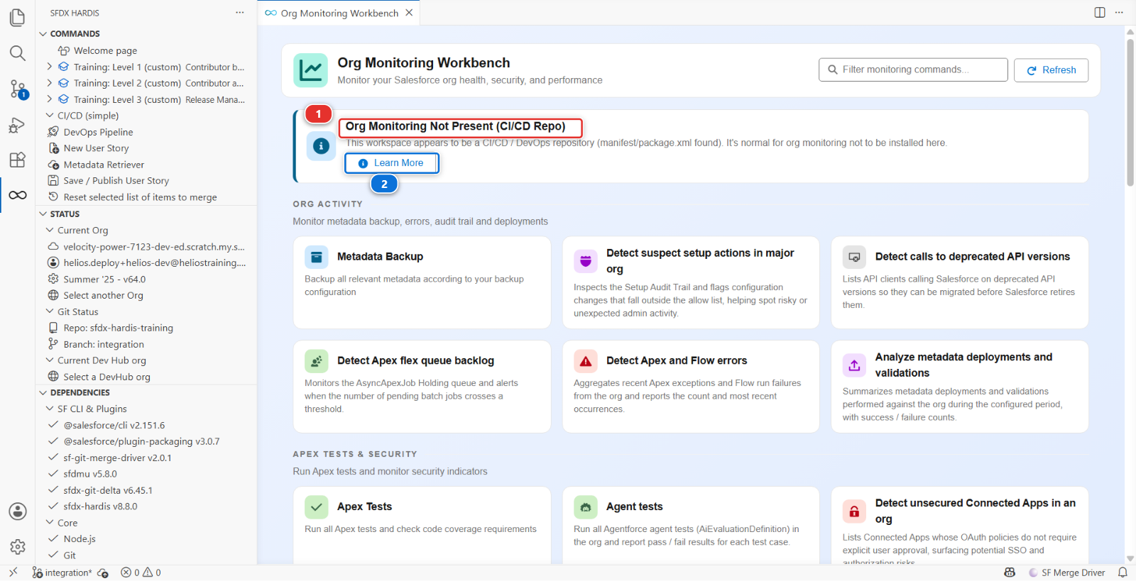 The Org Monitoring Workbench opened from a CI/CD repository