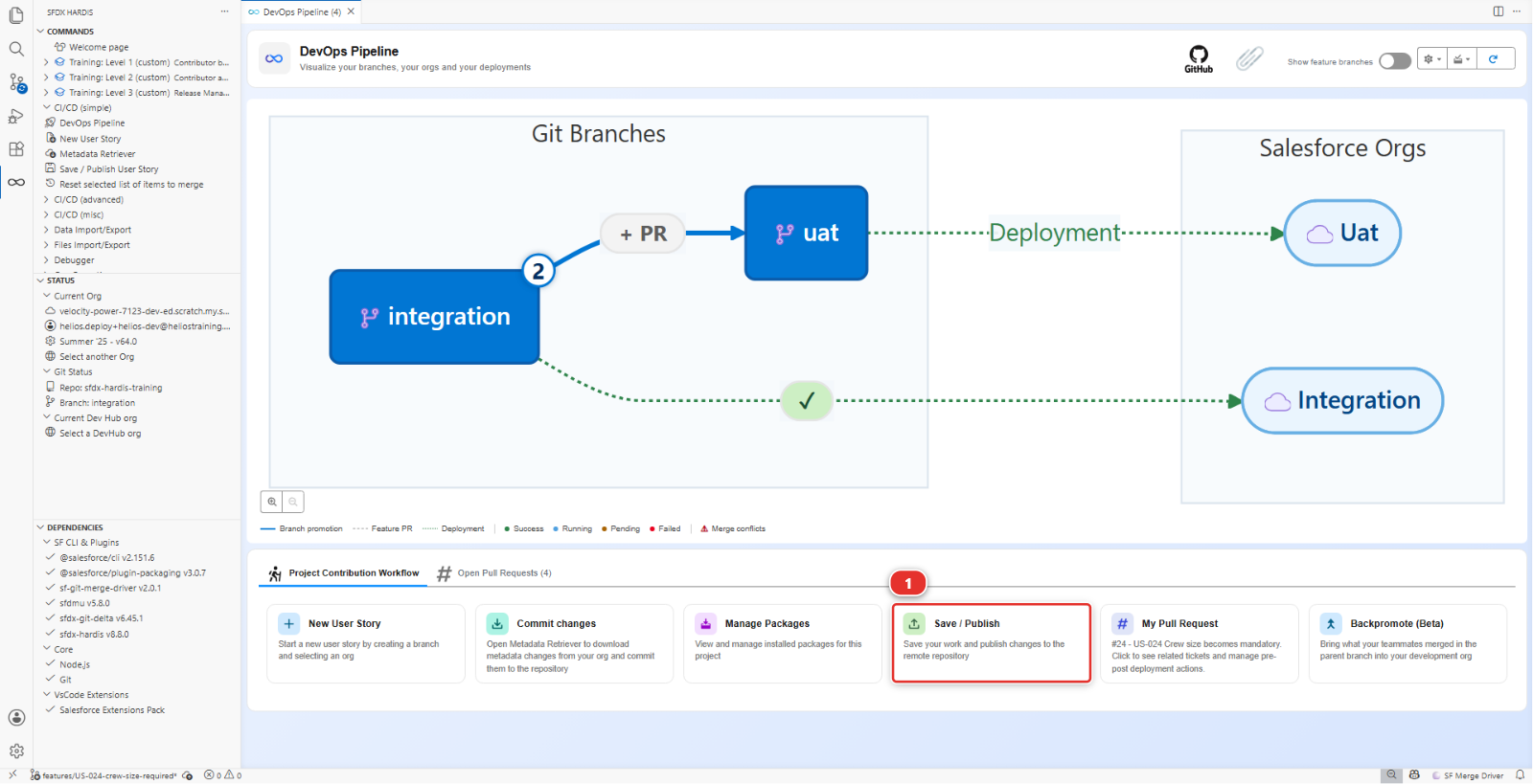 The Save / Publish card of the DevOps Pipeline panel
