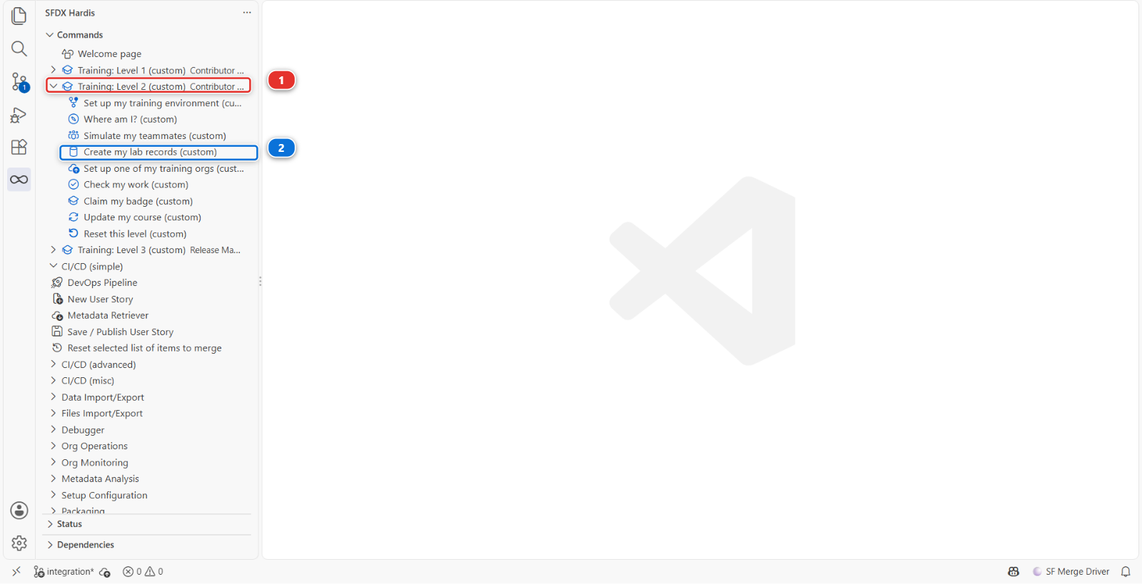 The Level 2 Training menu, with Create my lab records