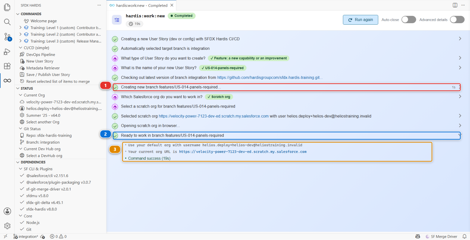 The New User Story command, finished, with its summary