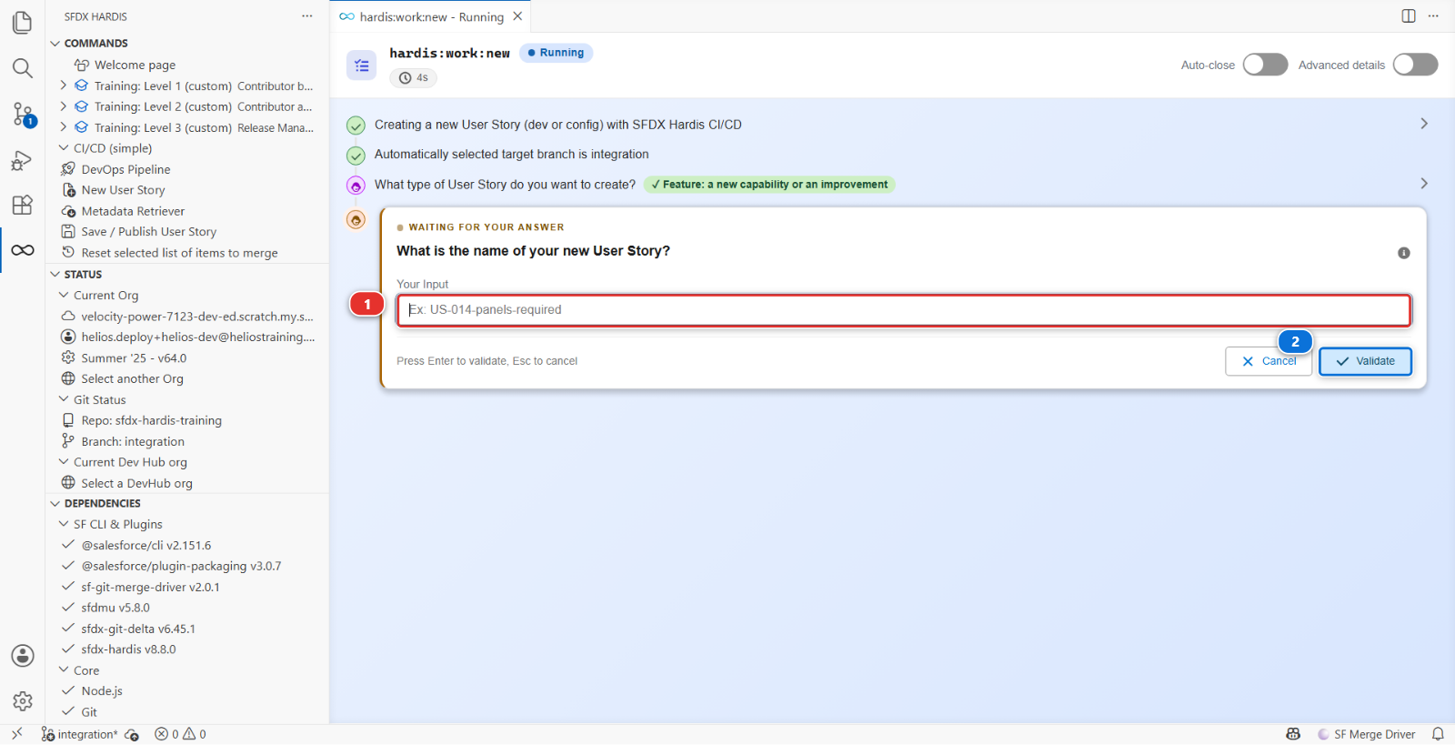 The question asking for the name of the User Story