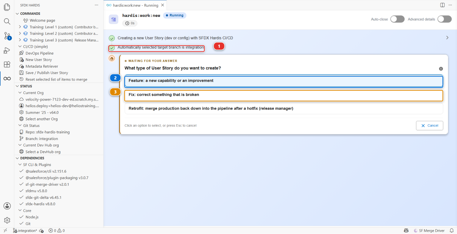 The first question of New User Story, under the line naming the target branch