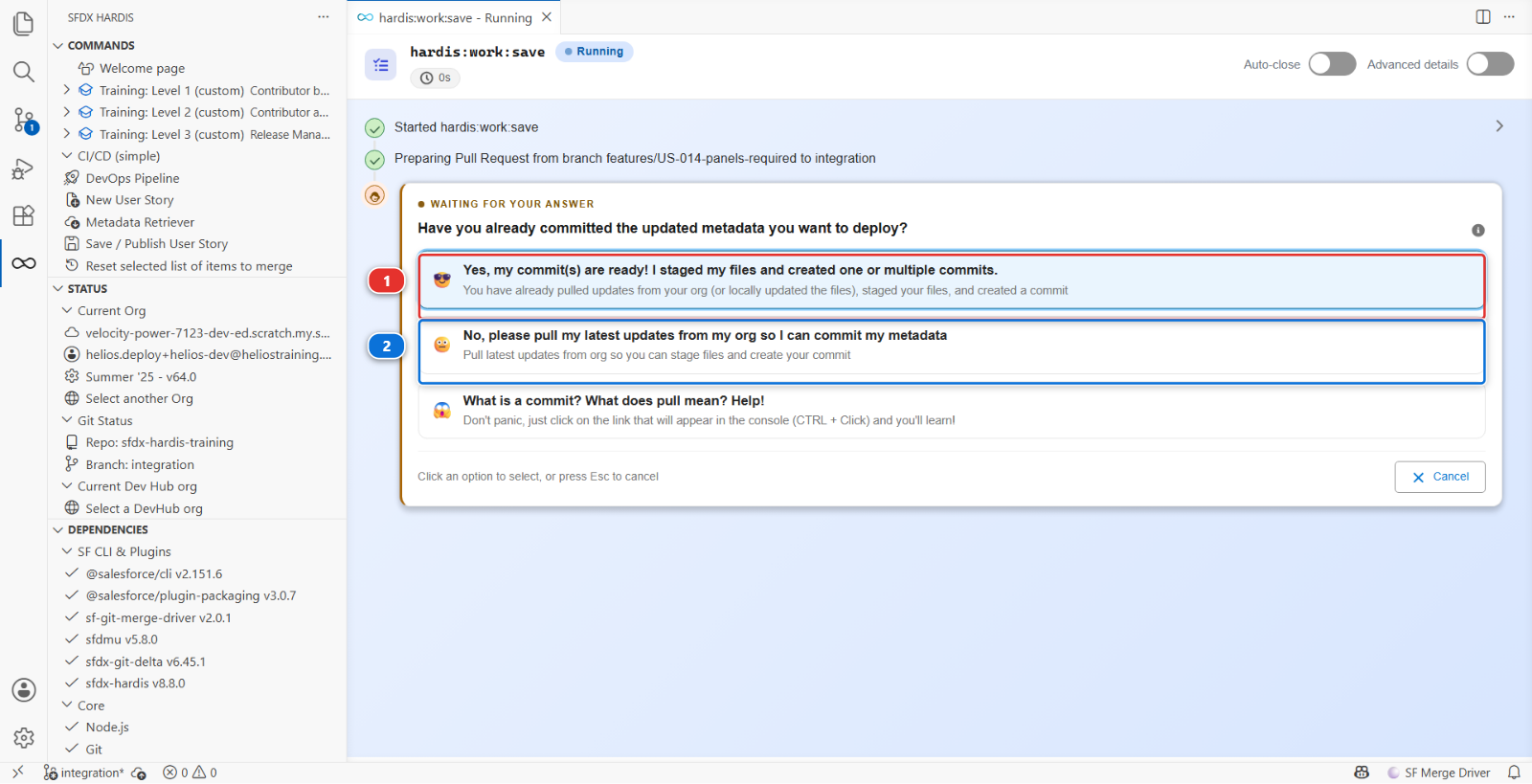 The Save / Publish command asking whether the metadata is already committed
