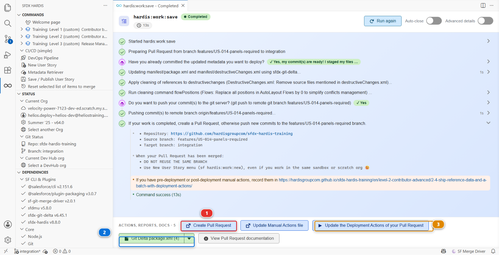 The end of the Save / Publish command, with its actions bar