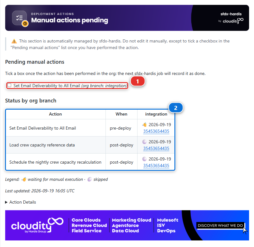 The Deployment Actions comment of the US-026 Pull Request