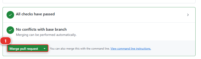 The merge box of a Pull Request, with all checks passed